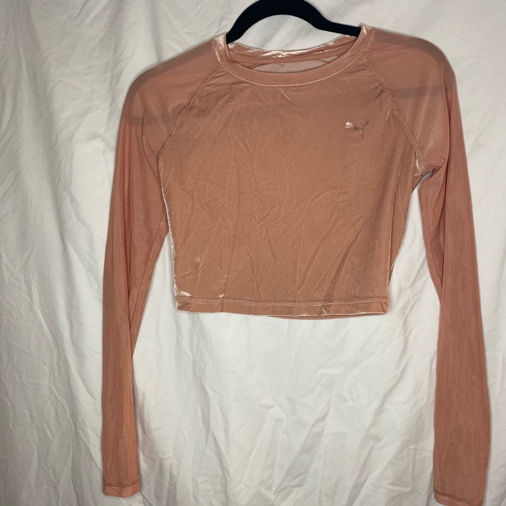Puma light pink velvet workout top
